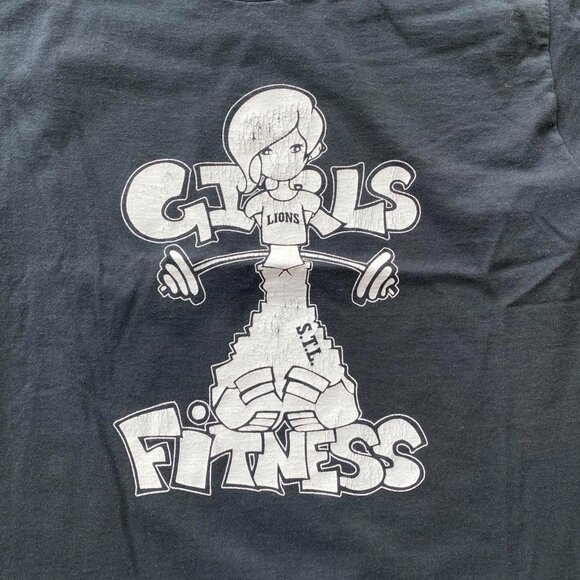 Vintage Y2K 2000s Fruit Of The Loom Best Girls Fitness Black Graphic Tee Shirt M - Picture 2 of 6